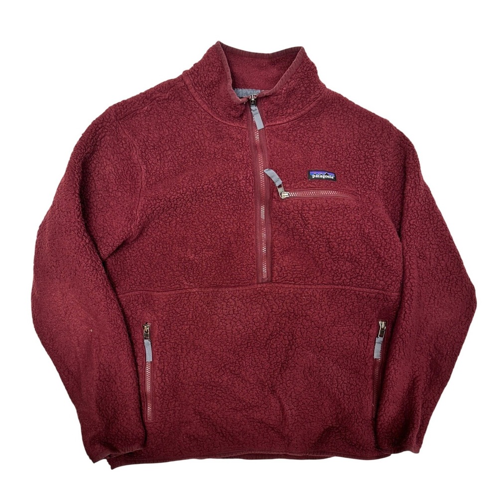 Patagonia Retro Pile Marsupial Fleece Pullover Burgundy Chicory Red L
